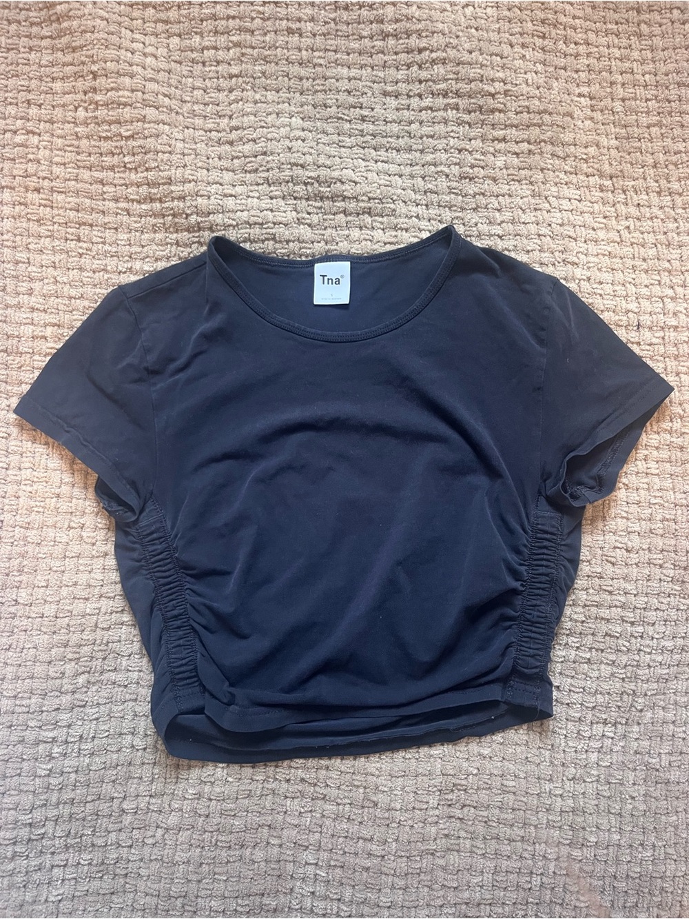 Aritzia TNA Black Side-Ruched Crop Top